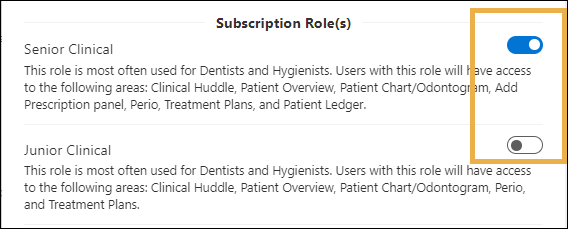 Subscription Roles with yellow highlight around the role toggles.